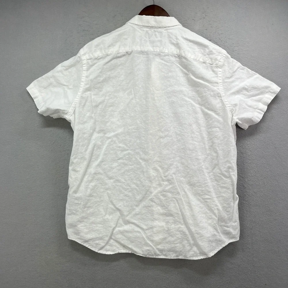 Banana Republic Button Up Shirt Mens XL White Linen Blend Coastal Resort Casual